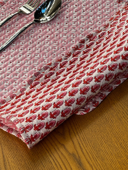 BOUGAINVILLEA BLOCK PRINTED QUILTED REVERSIBLE TABLE MATS (SET OF TWO)