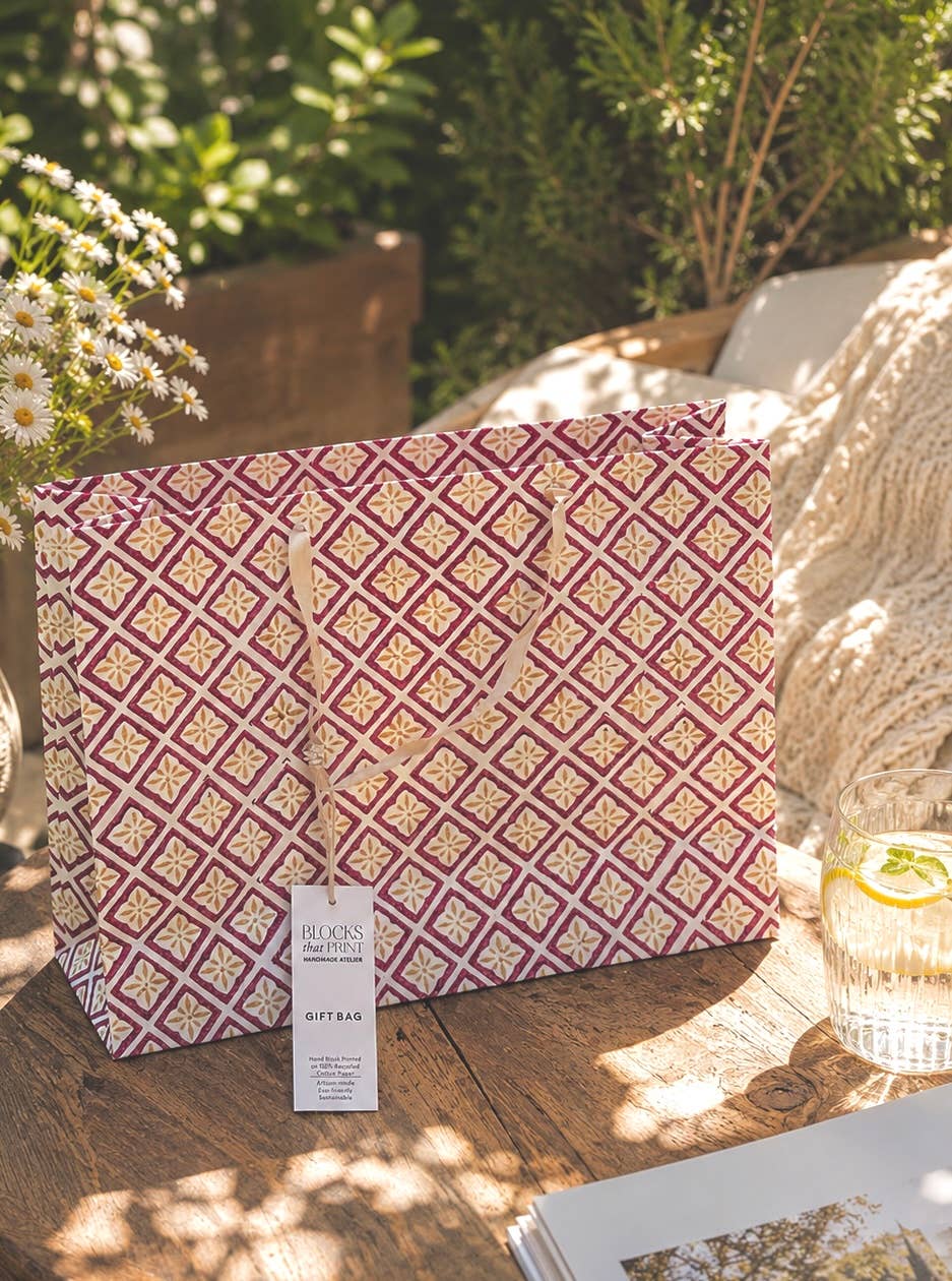 Large Set of 5 Hand Block Print Gift Bag - Ruby Sunstone