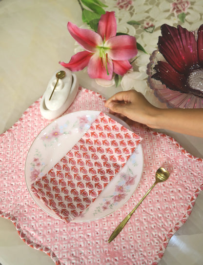 BOUGAINVILLEA BLOCK PRINTED QUILTED REVERSIBLE TABLE MATS (SET OF TWO)
