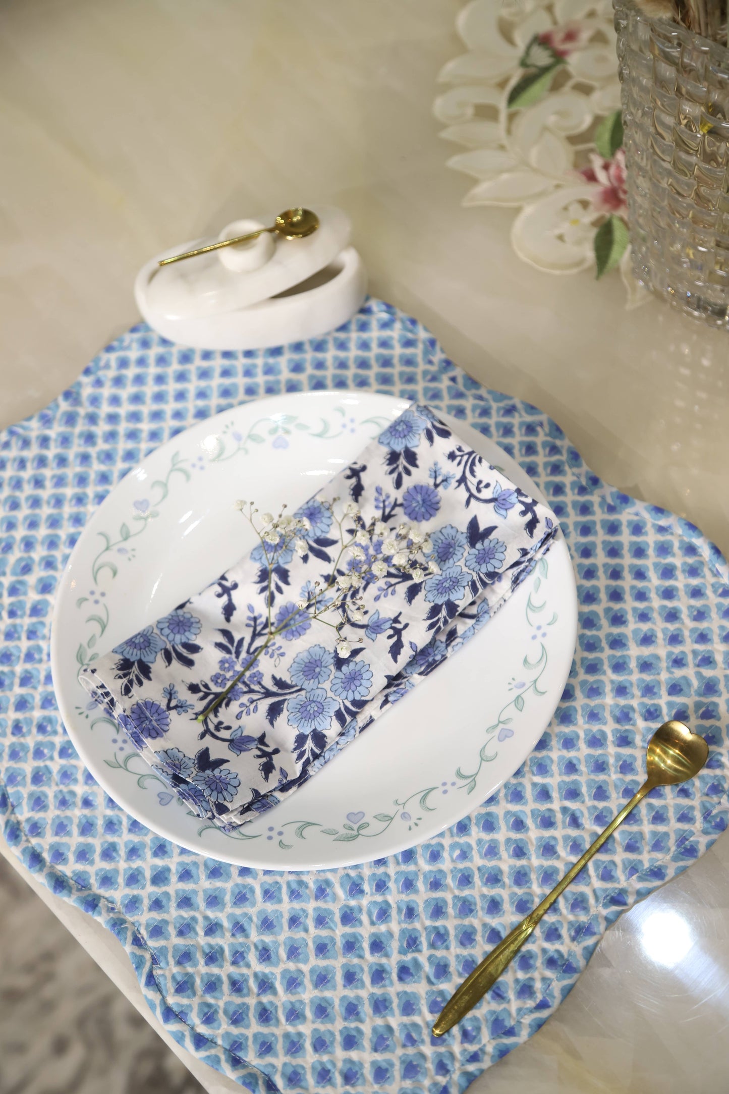 NEEL BLUE BLOCK PRINTED TABLE NAPKINS (SET OF 4)