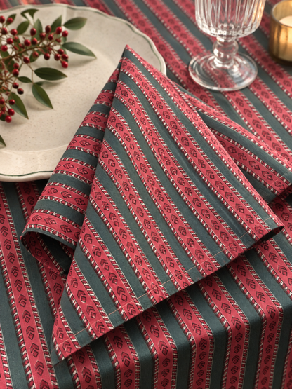 Crimson Stripe Large Block Print Napkins (Set of 4)