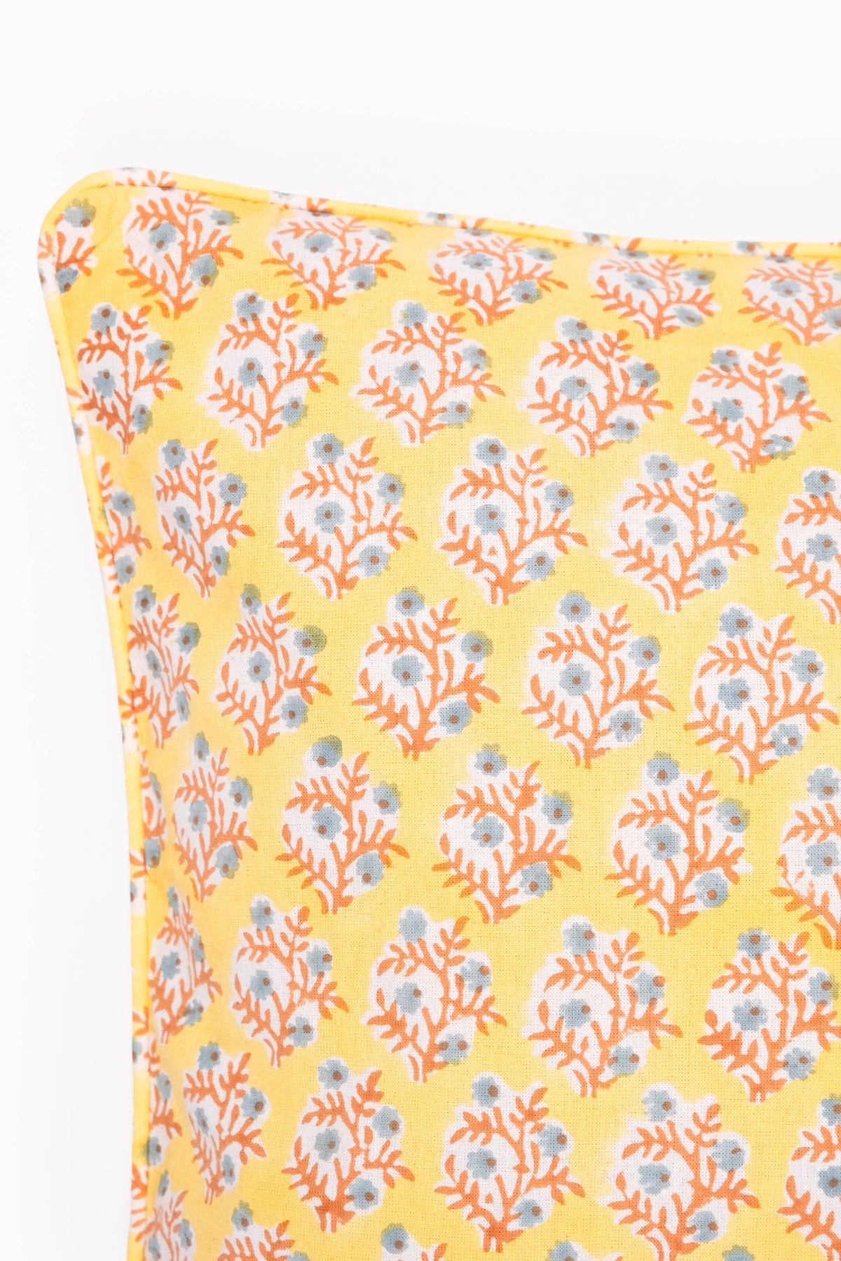 Mogra Golden Yellow Piped Blockprint Pillow Cover