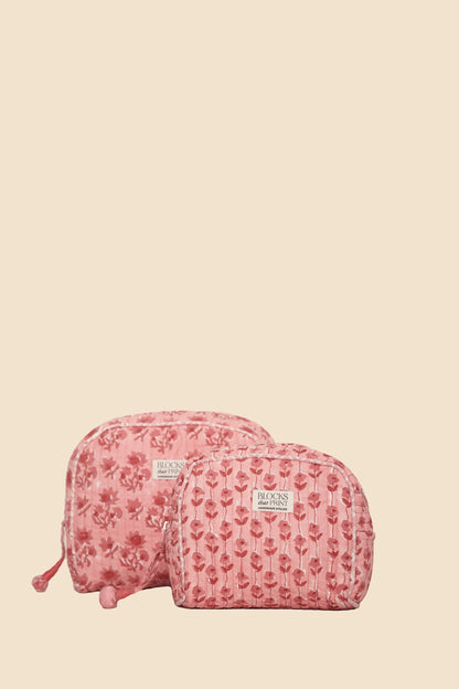 PINK VINE BLOCK PRINTED TRAVEL POUCH - LARGE