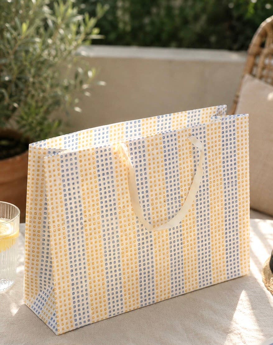 Large Set of 5 Hand Block Print Gift Bag - Suncheck Print
