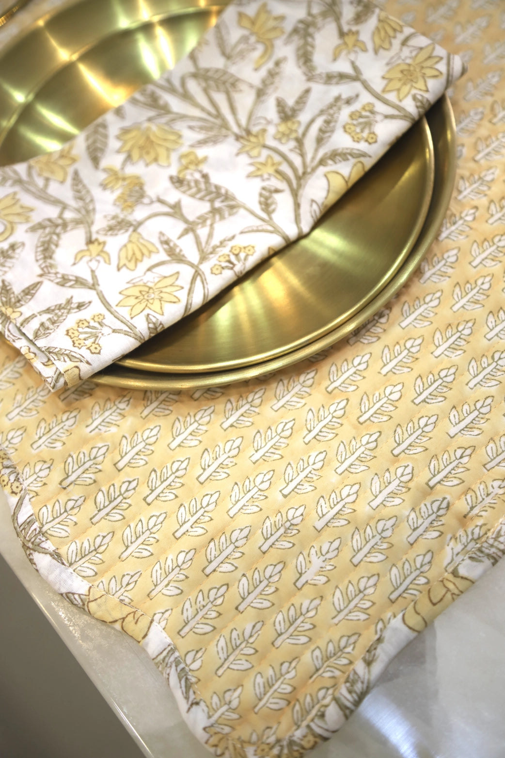 AMALTAS BLOCK PRINTED QUILTED REVERSIBLE TABLE MATS (SET OF TWO)