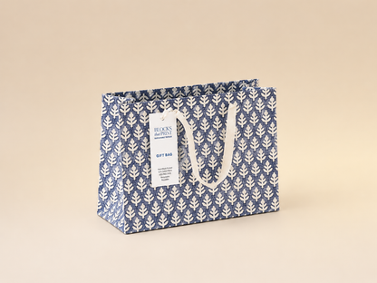 Large Set of 5 Hand Block Print Gift Bag - Lotus Buds