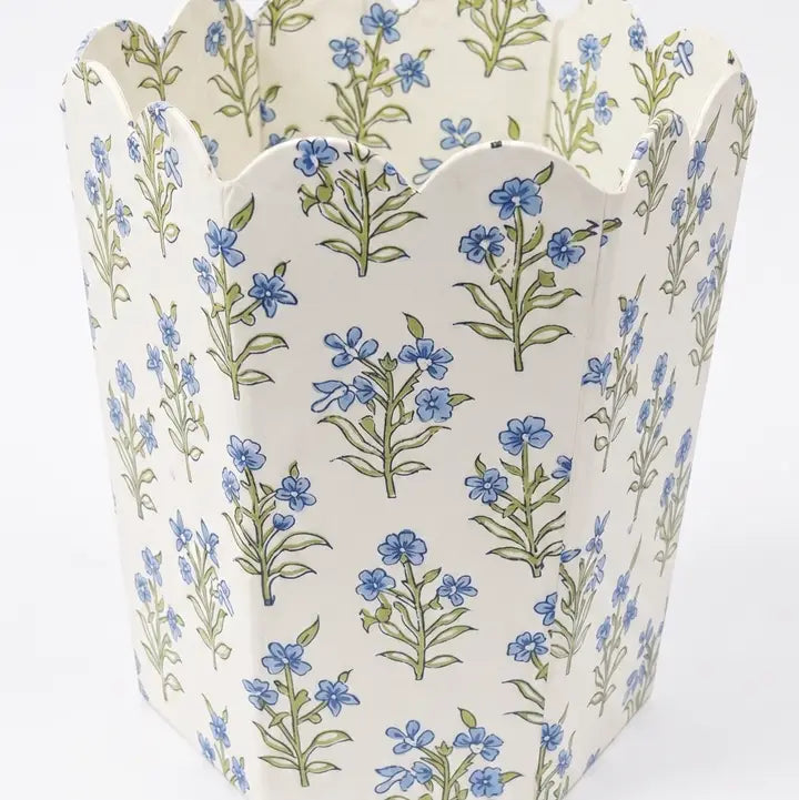BLUE FLORAL HAND BLOCK PRINT WASTE BIN (COLLAPSIBLE)