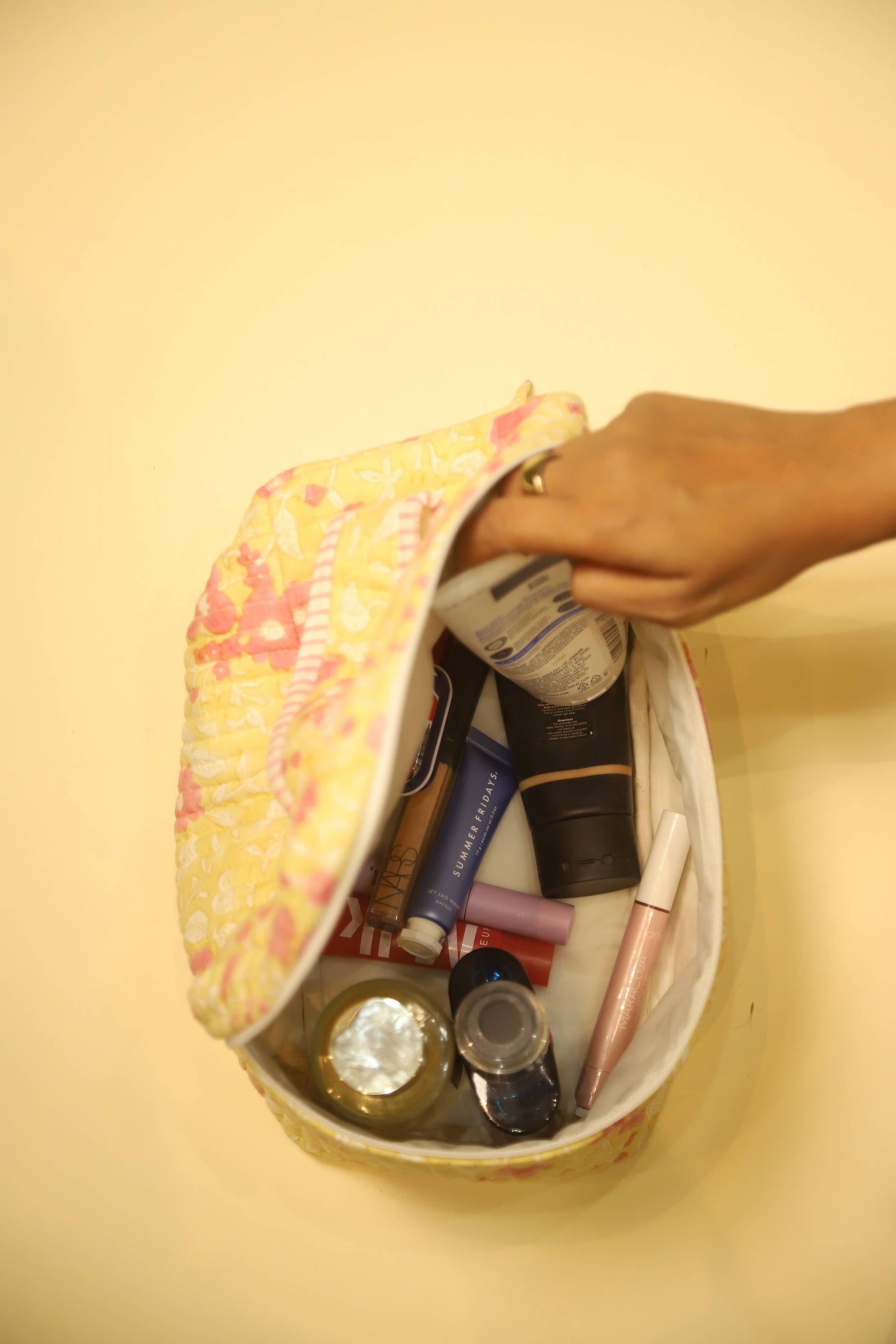 Yellow Amaltas Hand Block Print Vanity Bag