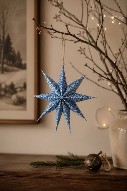 Large Blue Starlight Holiday Ornament Decor Stars (Set of 3)
