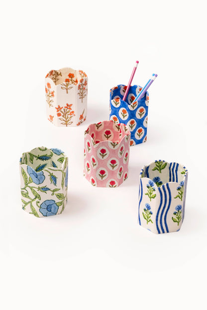 Block Print Pencil Holder - Inaya Powder Blue (Collapsible)