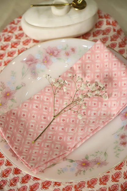 BOUGAINVILLEA PINK BLOCK PRINTED TABLE NAPKINS (SET OF 4)