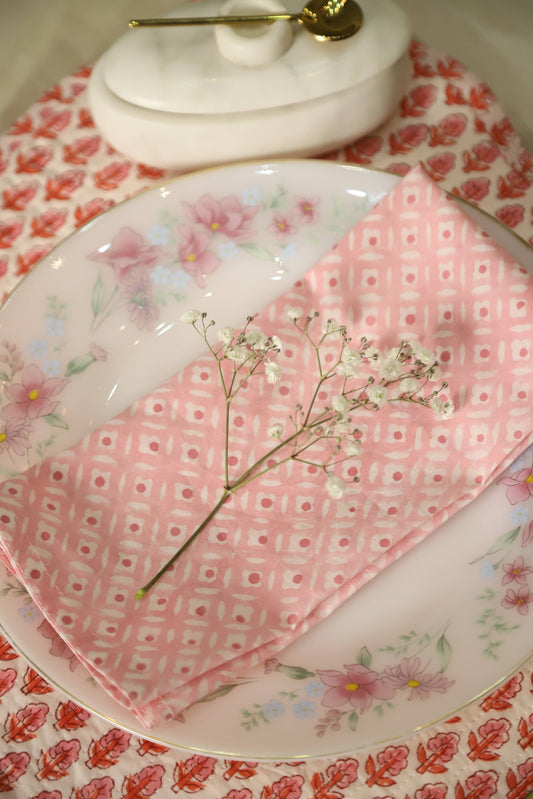 BOUGAINVILLEA PINK BLOCK PRINTED TABLE NAPKINS (SET OF 4)