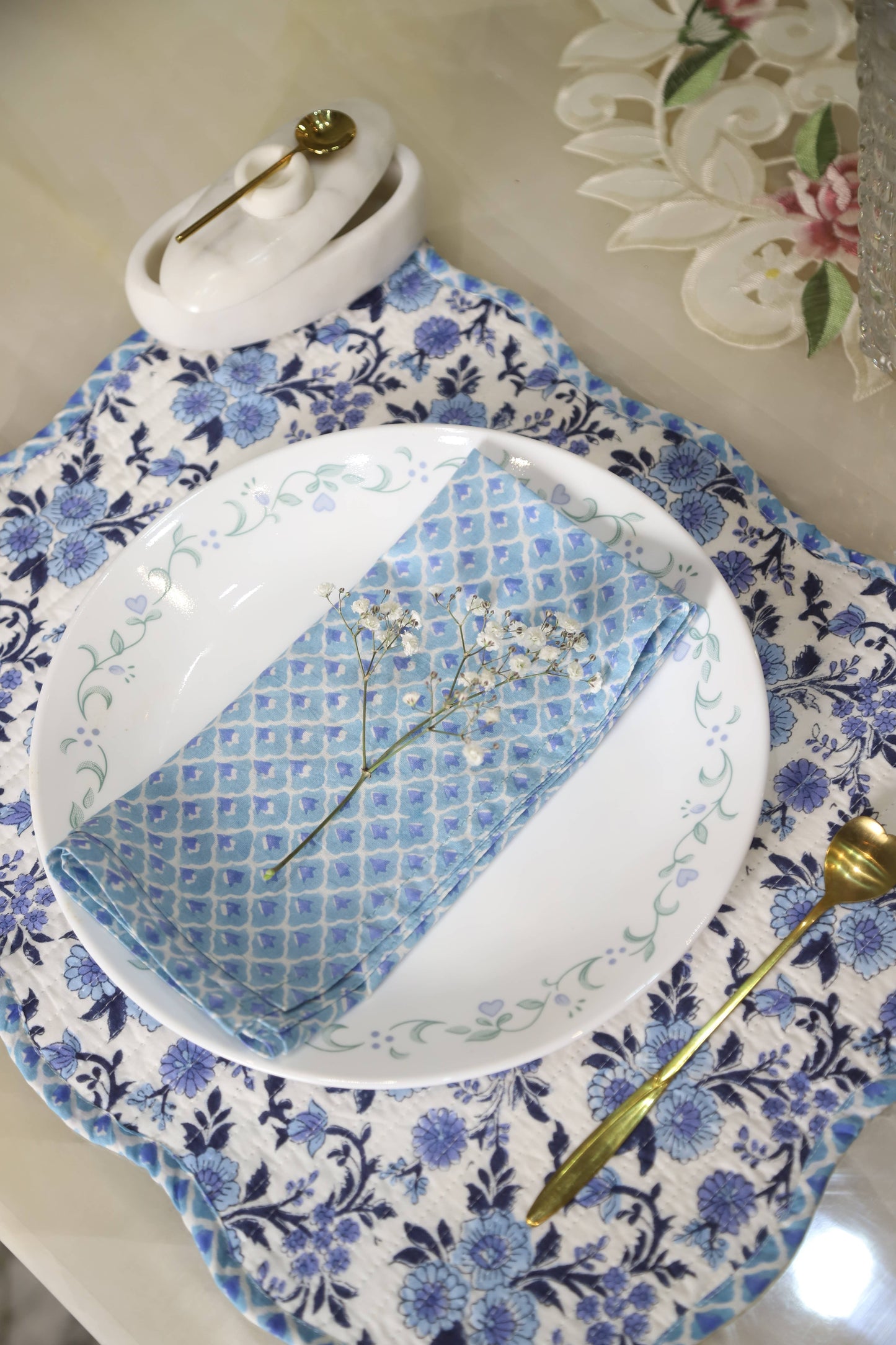 NEEL BLUE BLOCK PRINTED TABLE NAPKINS (SET OF 4)