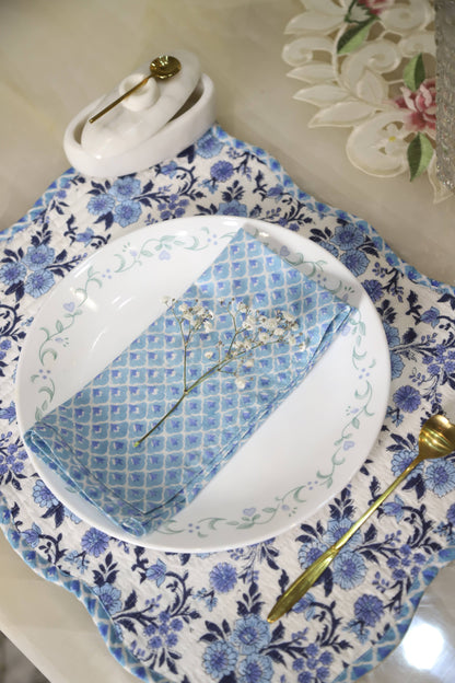 NEEL BLUE BLOCK PRINTED TABLE NAPKINS (SET OF 4)