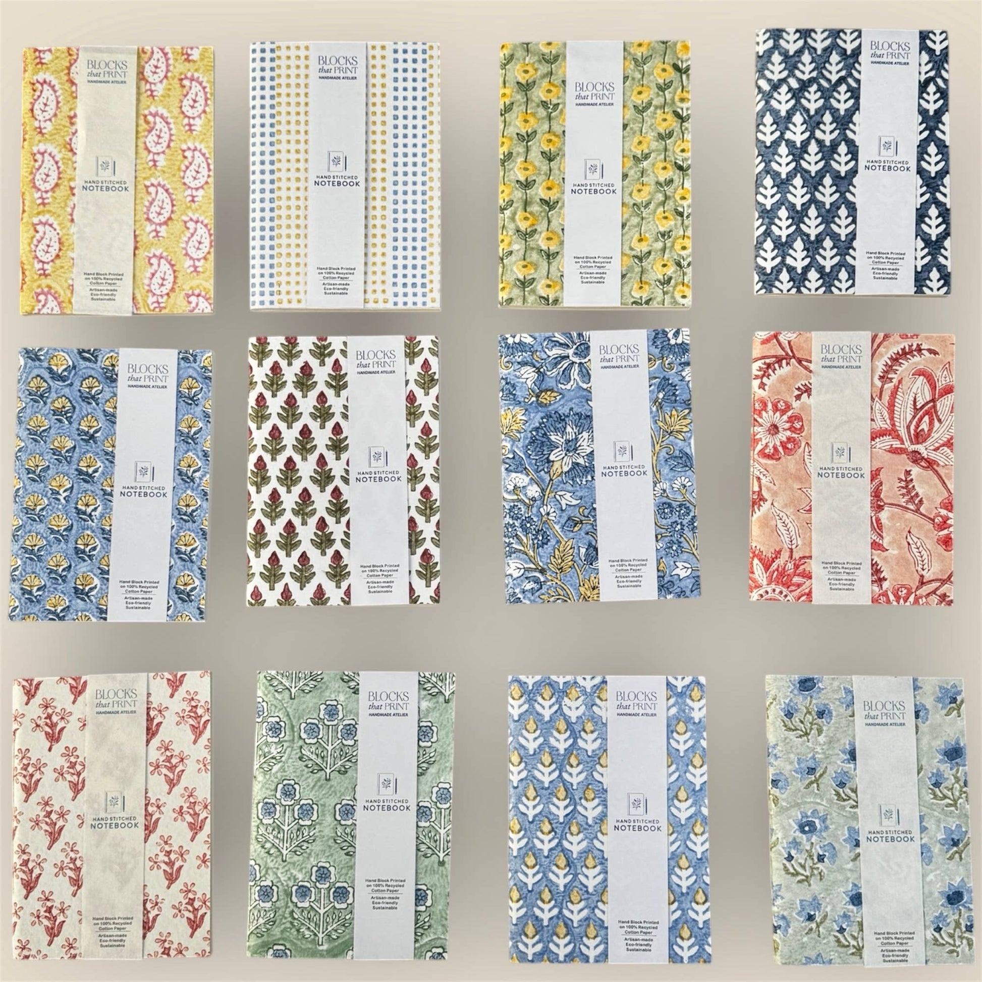 Hand Block Print Journal Medium Dotted Yellow Blue