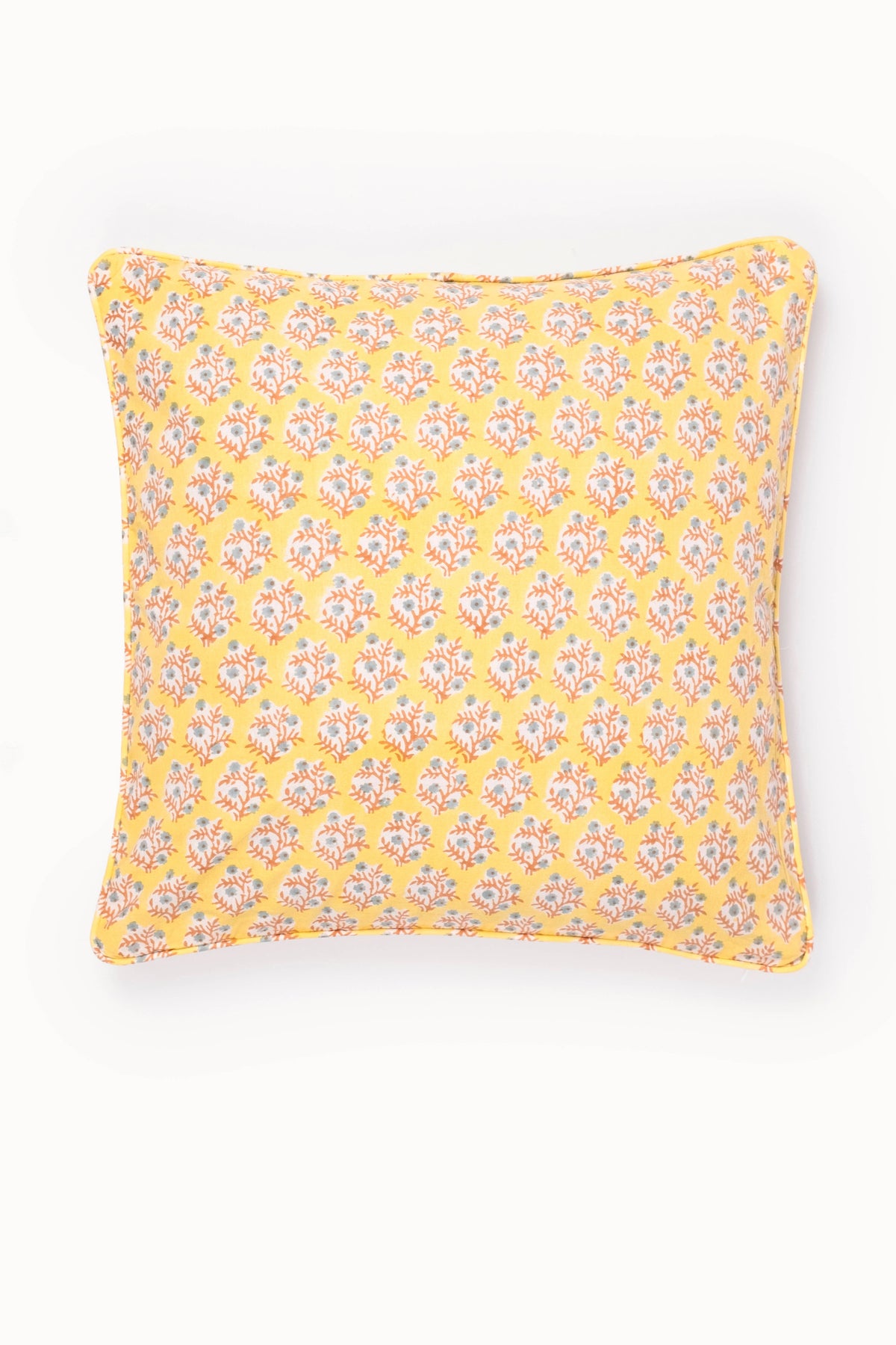 Mogra Golden Yellow Piped Blockprint Pillow Cover