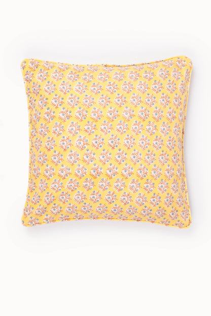 Mogra Golden Yellow Piped Blockprint Pillow Cover