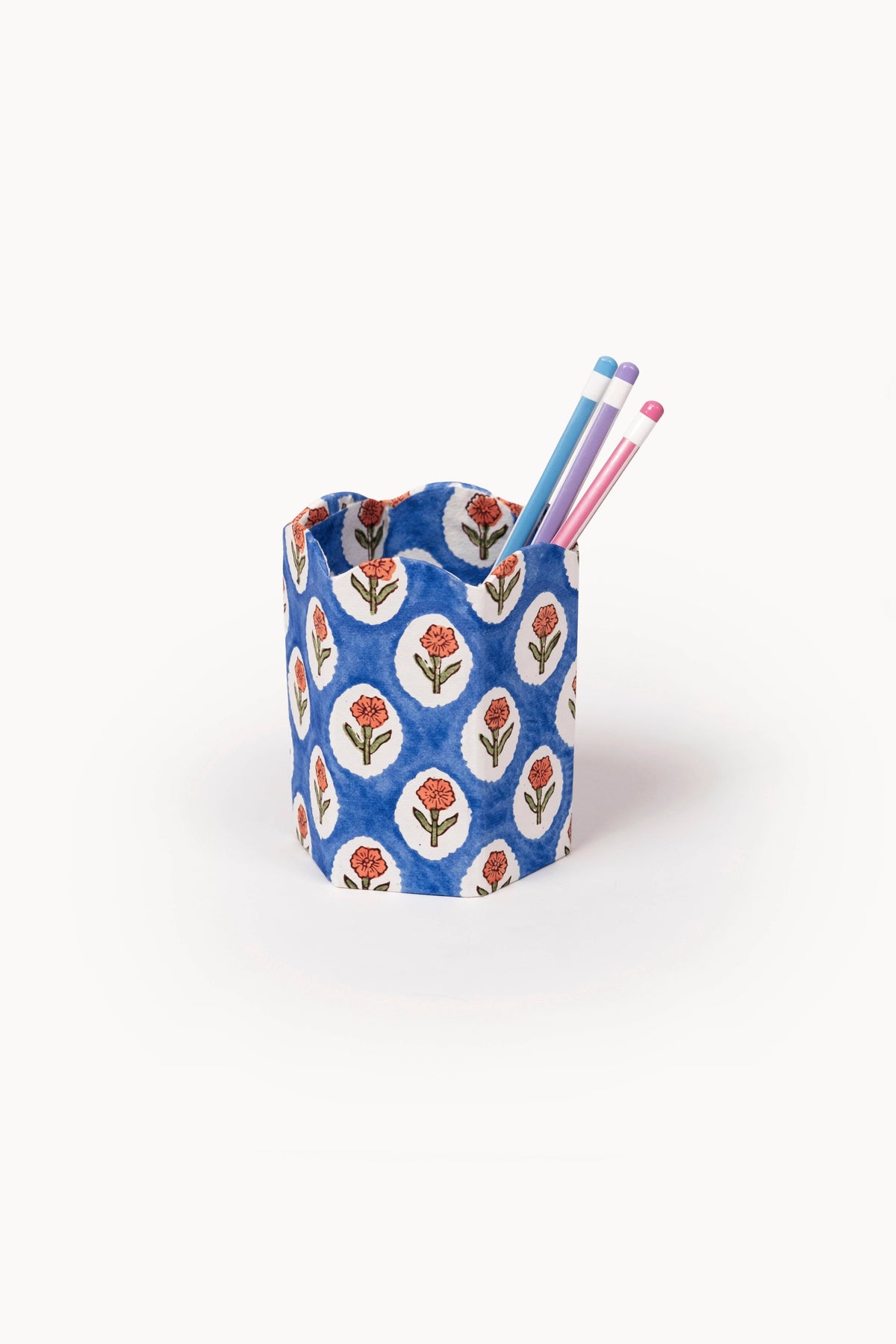Block Print Pencil Holder - Cobalt Marigold (Collapsible)