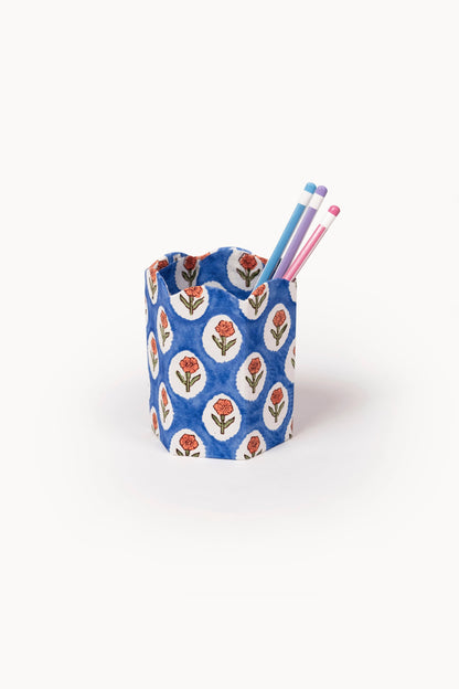 Block Print Pencil Holder - Cobalt Marigold (Collapsible)
