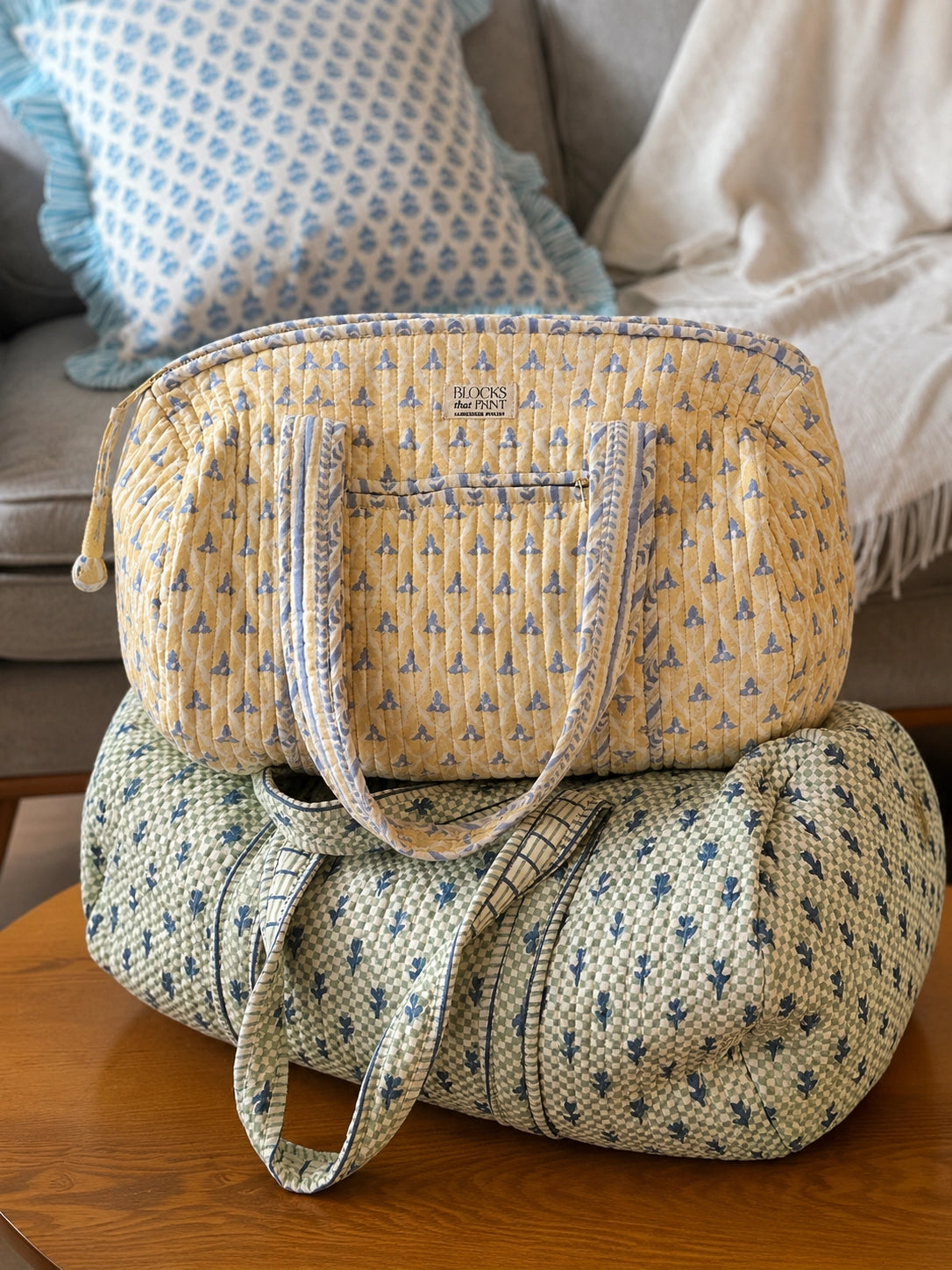 SUN DAPPLED BLOCK PRINTED DUFFLE BAG - MEDIUM