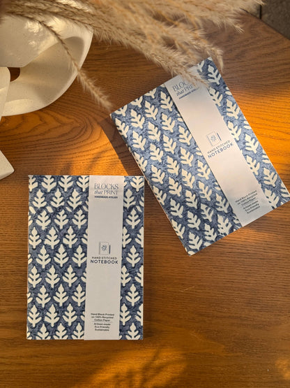 Hand Block Print Journal Medium Shades of Blue