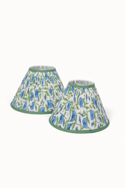 Inaya Powder Blue pleated blockprint lampshade detail
