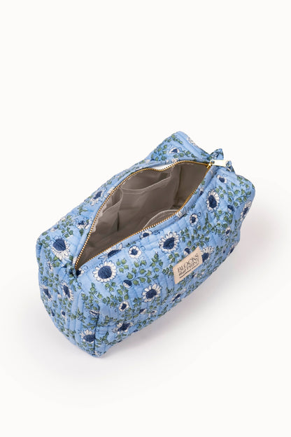 Large Block Print Quilted Travel Pouch - Ocean Blue