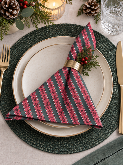Crimson Stripe Large Block Print Napkins (Set of 4)
