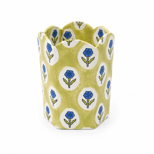 Block Print Pencil Holder -  Sage Buta (Collapsible)