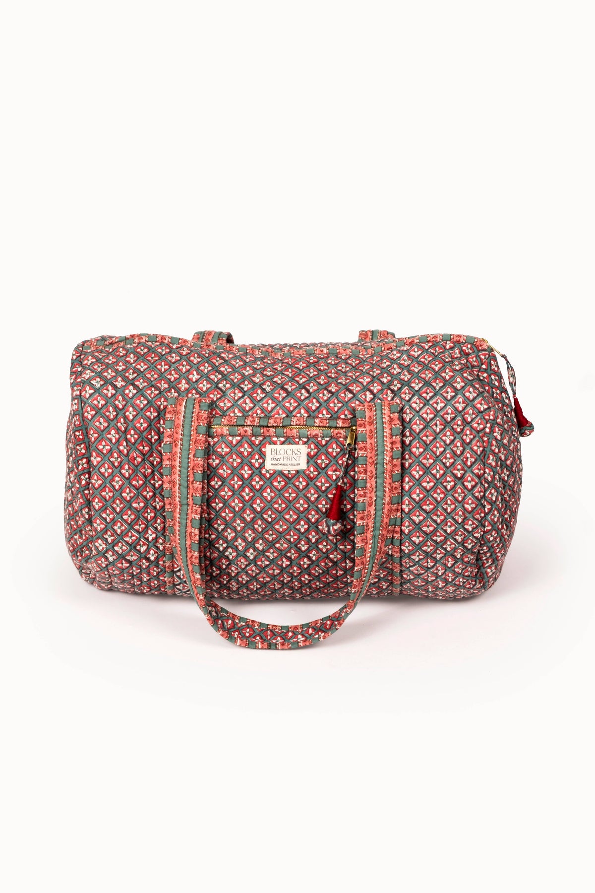 Holly & Berry Crimson Block Print Quilted Duffle Bag