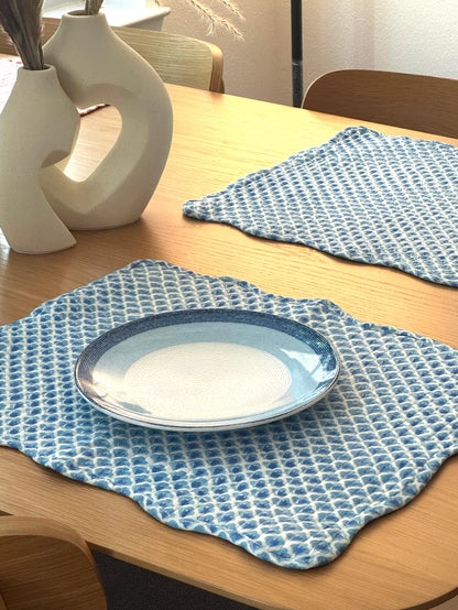 NEEL BLOCK PRINTED QUILTED REVERSIBLE TABLE MATS (SET OF TWO)