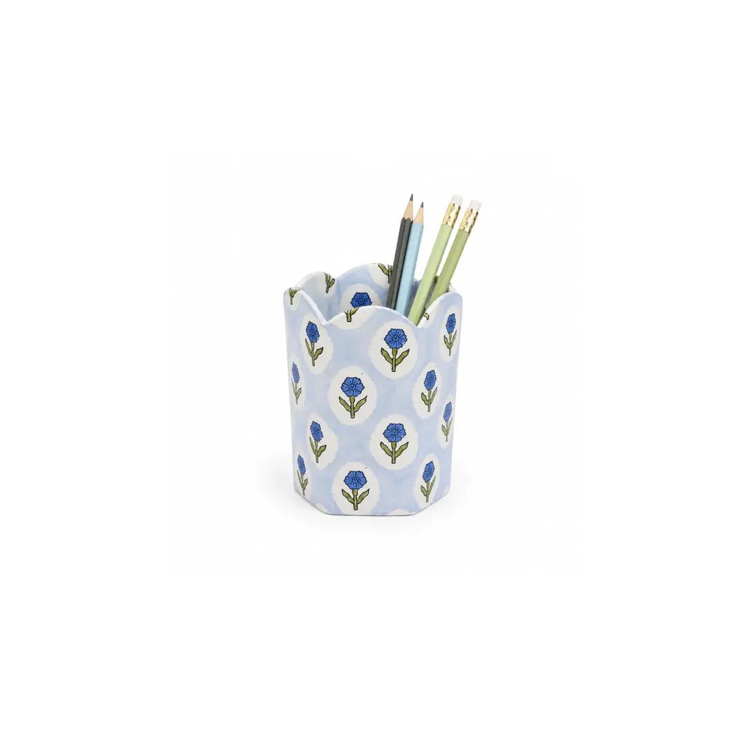 Block Print Pencil Holder -  Sage Buta (Collapsible)