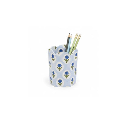 Block Print Pencil Holder -  Sage Buta (Collapsible)