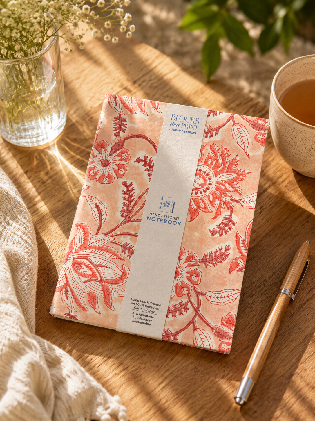 Hand Block Print Journal Marigold Orange