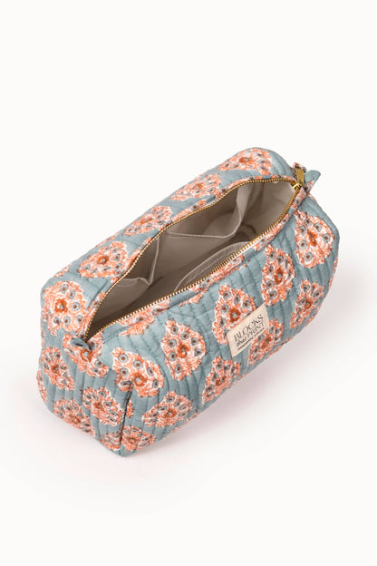Large Block Print Quilted Travel Pouch - Terracotta Buta