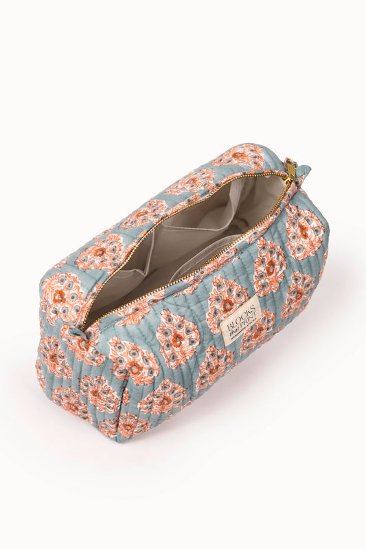 Large Block Print Quilted Travel Pouch - Terracotta Buta