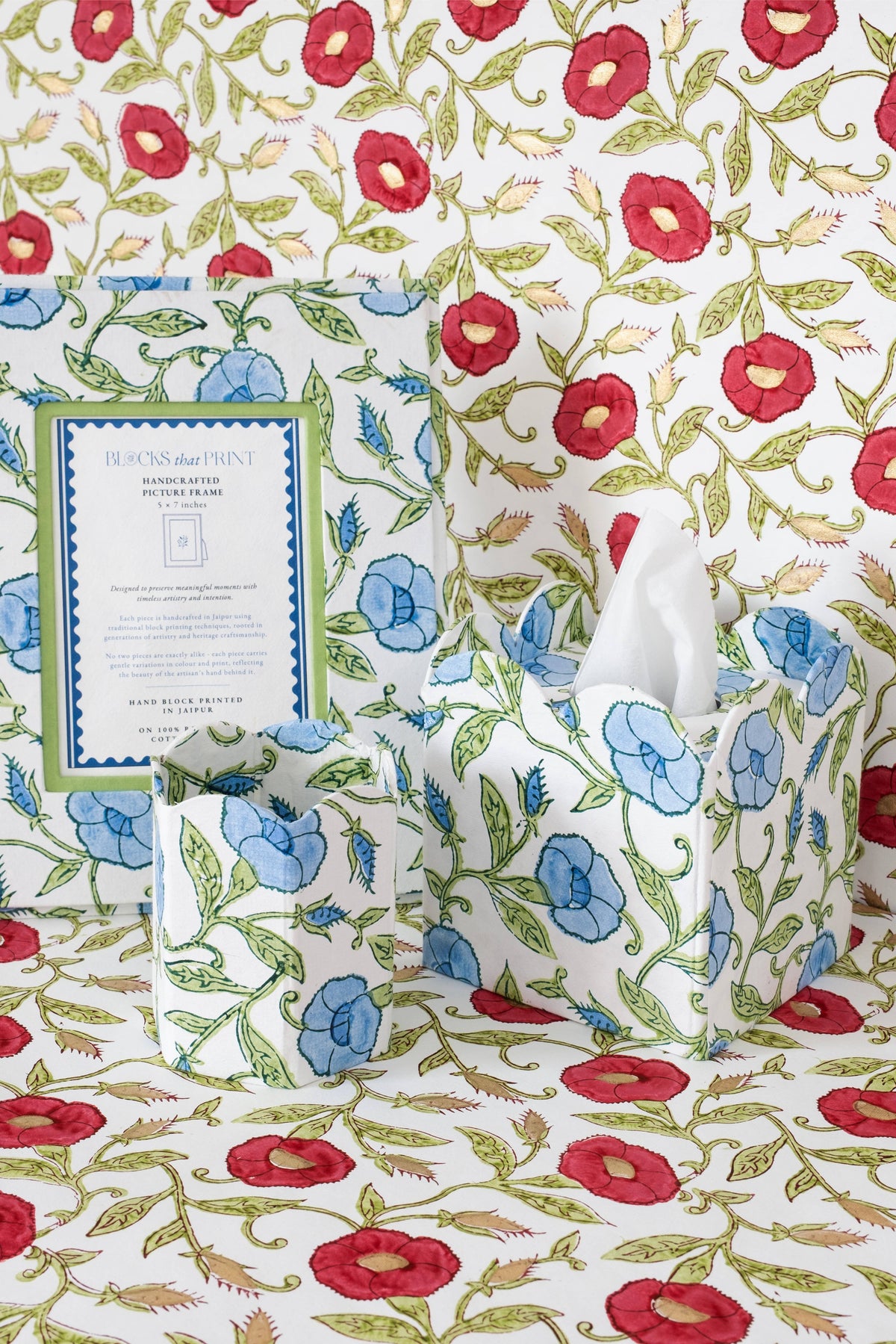 Block Print Tissue Box Cover-Inaya Powder Blue(Collapsible)