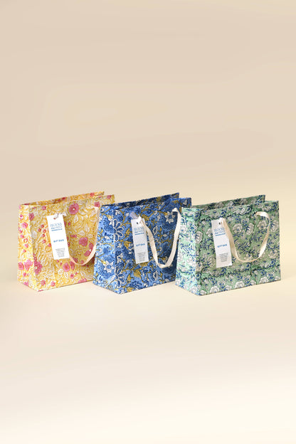 Medium Set of 6 Hand Block Print Gift Bag - Heirloom Motifs