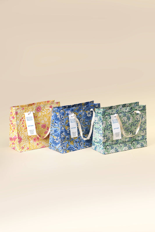 Medium Set of 6 Hand Block Print Gift Bag - Heirloom Motifs