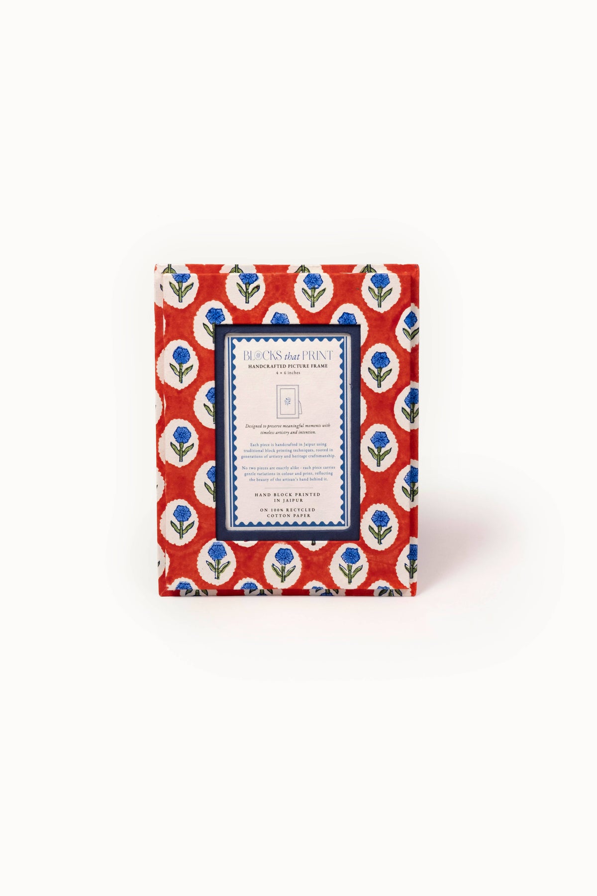 Medium Block Print Photo Frame (4 by 6) - Crimson Buta
