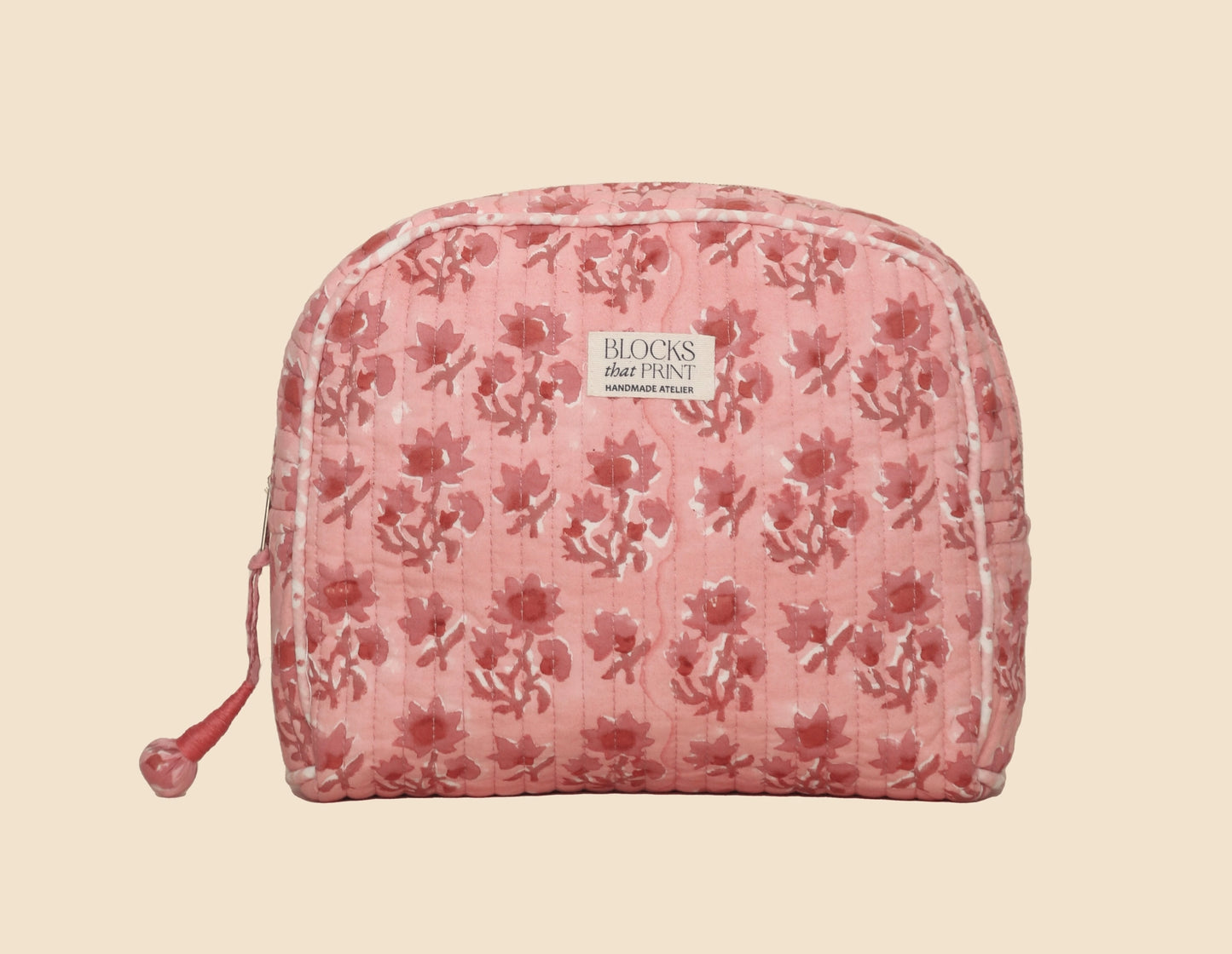 PINK BLOOM BLOCK PRINTED TRAVEL POUCH - MEDIUM