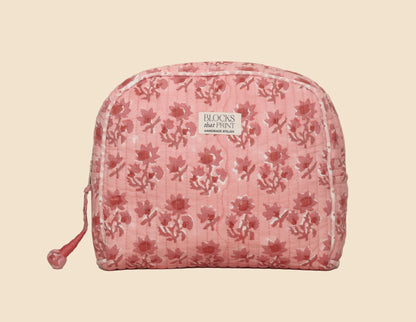 PINK BLOOM BLOCK PRINTED TRAVEL POUCH - MEDIUM