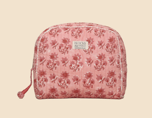 PINK BLOOM BLOCK PRINTED TRAVEL POUCH - MEDIUM