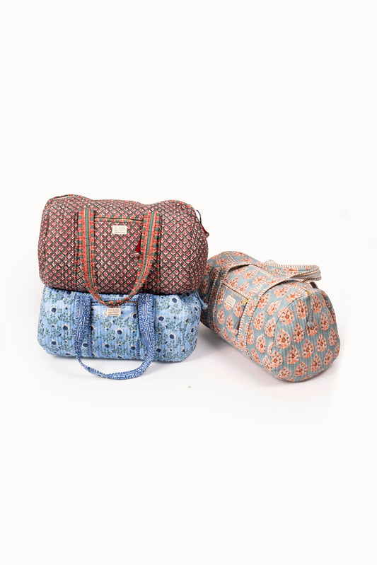 Terracotta Heirloom Buta Block Print Quilted Duffle Bag