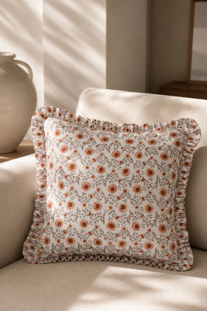 Apricot & Sage Ruffle Blockprint Pillow Cover