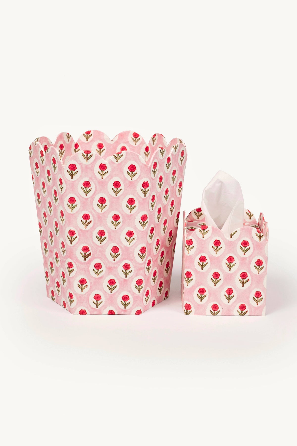 Block Print Storage/Waste Basket - Tea Rose (Collapsible)