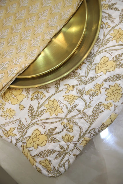 AMALTAS BLOCK PRINTED QUILTED REVERSIBLE TABLE MATS (SET OF TWO)