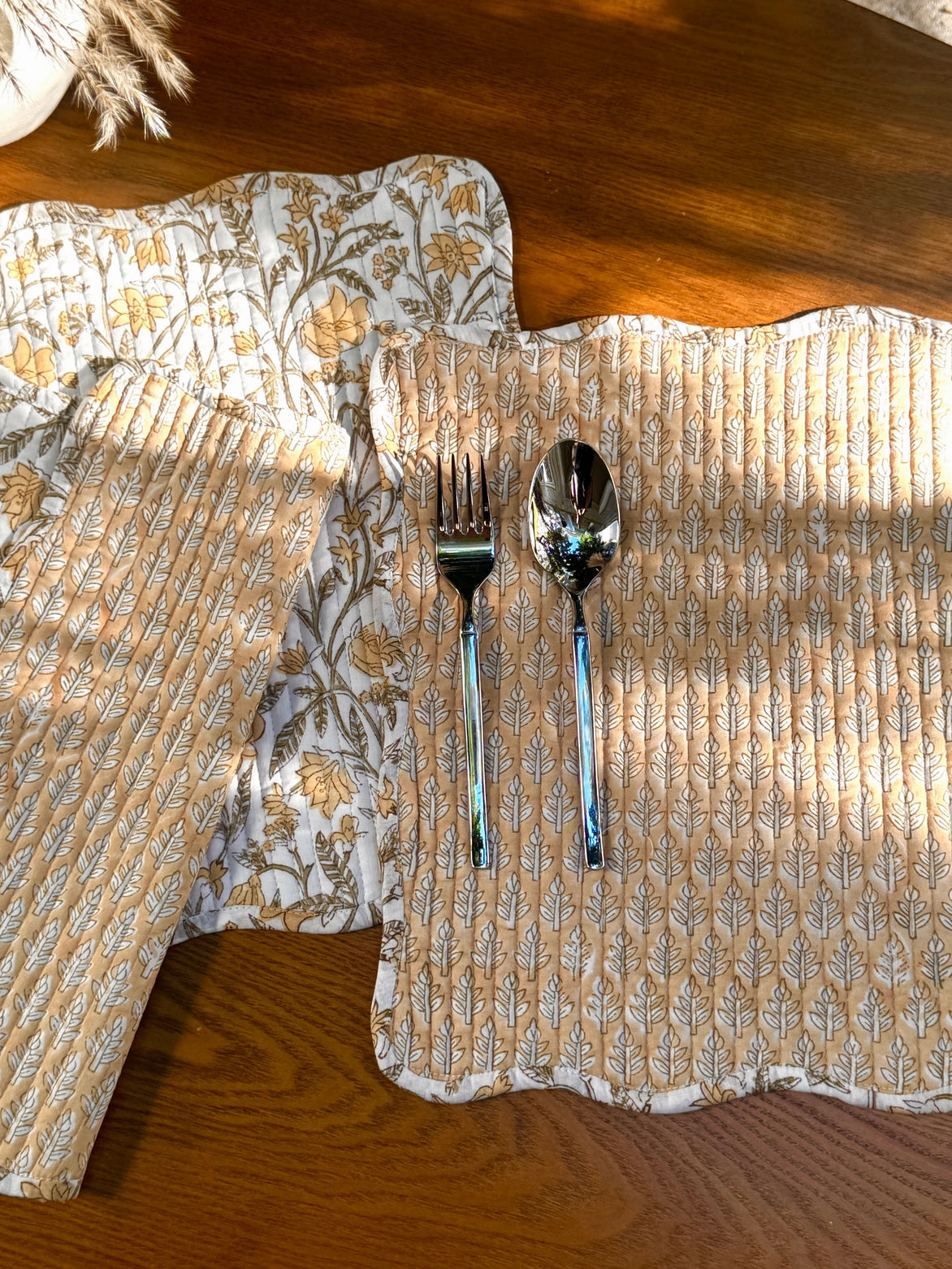 AMALTAS BLOCK PRINTED QUILTED REVERSIBLE TABLE MATS (SET OF TWO)