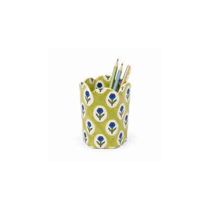 Block Print Pencil Holder -  Sage Buta (Collapsible)