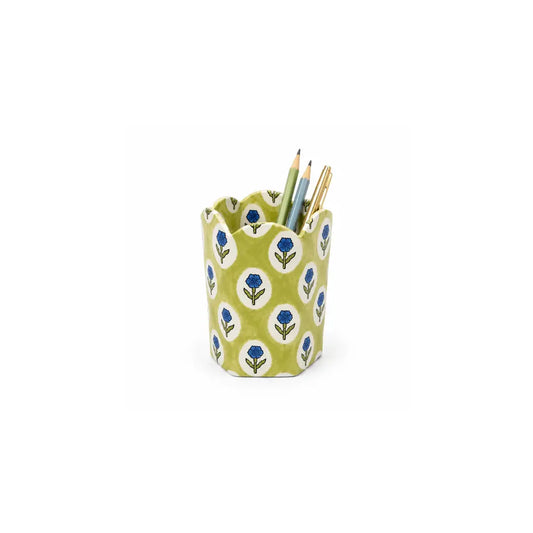 Block Print Pencil Holder -  Sage Buta (Collapsible)